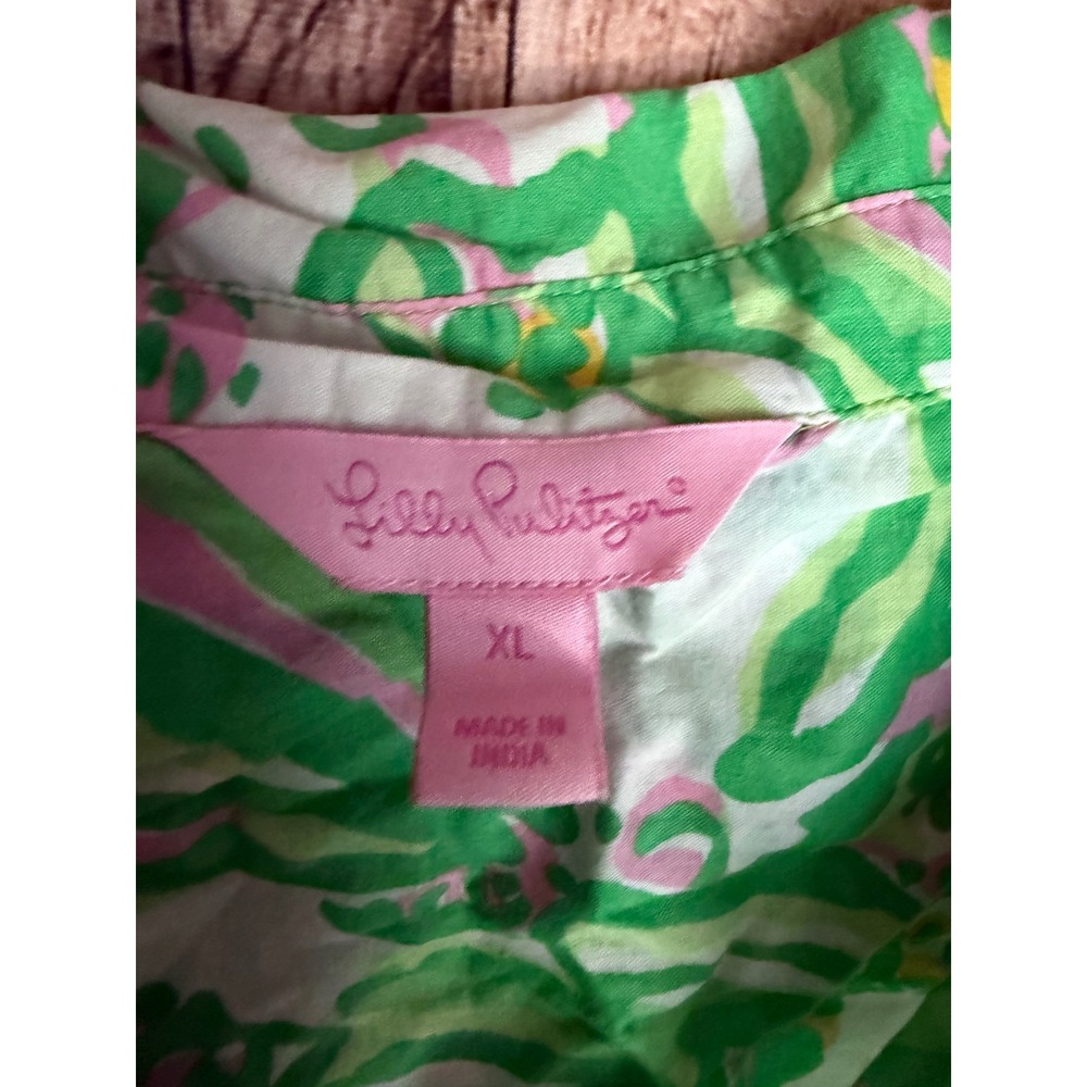 Lilly Pulitzer Jupiter Island Tunic Cover Up Tropical Resortwear Green Pink XL - Picture 7 of 9